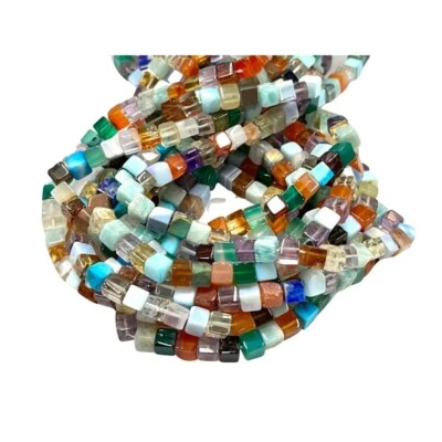Multi Gemstone Box Shape, Square Handmade Beads Strand Size 6-7mm Yoga Healing - Image 1 of 4