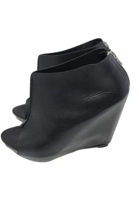 Botas anabela Jenni Kayne biqueira aberta couro italiano preto com zíper tamanho 40 - Imagem 1 de 4