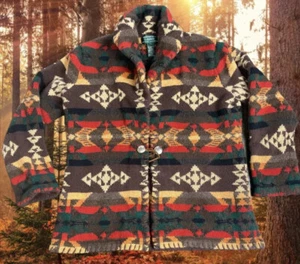 Ralph Lauren Brown Southwestern Sweater Cardigan Native Coat Aztec Camping Ranch - Picture 1 of 7
