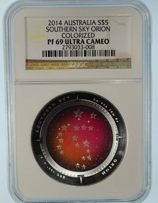 2014 Australia S$5 Southern Sky Orion Colorized NGC PF69 Ultra Cameo - Image 1 of 2