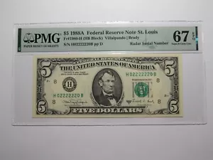 $5 1988 Fancy Radar Serial Number Federal Reserve Currency Note Bill #02222220 - Picture 1 of 4