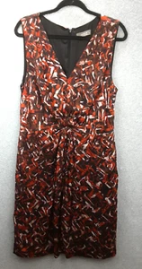 Jacqui E Size 14 Muted Prints V-neck Flattering Gathered Waist Lined Dress - Picture 1 of 11