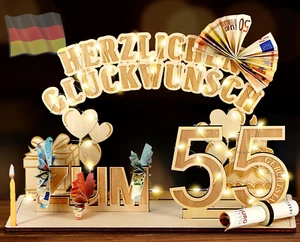 Original 55. Geburtstag Geldgeschenke Holz Mit LED Lichterkette Geschenke Zum 55 - Bild 1 von 6