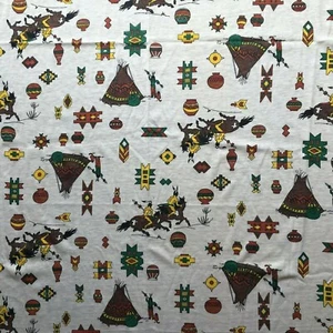 Tela chatarra diseño caballos cerámica tipis nativos americanos lanzas 39" x 36" - Imagen 1 de 9