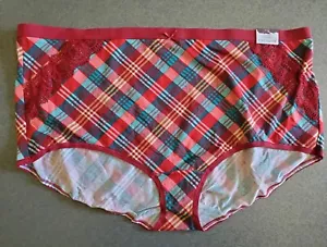 Lane Bryant CACIQUE Cotton Lace Trim Brief Panty RED PLAID Plus 30/32 5X NEW - Picture 1 of 3