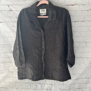 Flax 100% Linen Charcoal Grey Shacket Blouse M - Picture 1 of 8