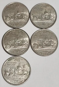 LOT OF 5 ALL 2000 P & D QUARTER DOLLAR 25 CENT USA COINS VIRGINIA JAMESTOWN 1788 - Picture 1 of 5