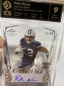 Puka Nacua Clear Silver 55/99 Auto Rookie Leaf Trinity 2023 ICG Graded 9 Mint - Picture 1 of 6