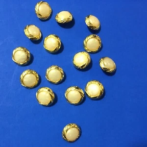 Gold Faux Mother of Pearl Center Buttons 5/8" Plastic Shank Buttons 15 Pcs B10 - Picture 1 of 3