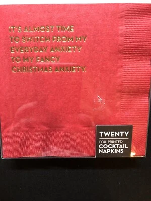 Servilletas de cóctel navideño impresas en papel de aluminio Sapling Press rojas con estampado dorado Foto 1 de 4