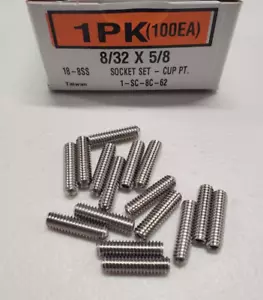New 8/32 x 5/8 Socket Set Cup-Point, 18-8 Stainless Steel (100ea) - Picture 1 of 3