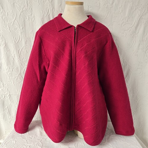 VETEMENTS Cardigan donna CJ Banks vintage lana spina di pesce rosso brillante zip colletto 2XL