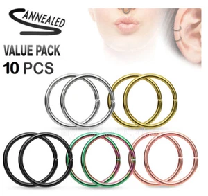 5 Paar plattierte nahtlose Nasencreolen aus Chirurgenstahl Labret Tragus Septum - Bild 1 von 4