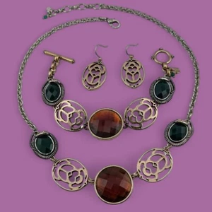 LUCKY BRAND Egyptian Revival Scarab Beetle Snake Egypt Faux Amber Jewelry Set B2 - Picture 1 of 6