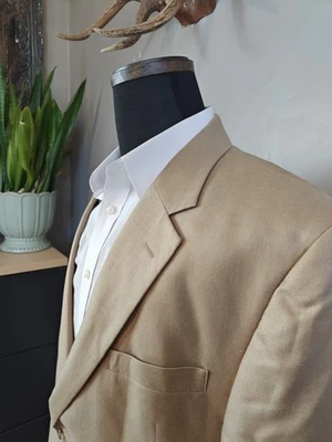 🇺🇲 Jos A Bank Mens 44L Beige Two Button Wool Silk Sports Coat Blazer - Image 1 of 4