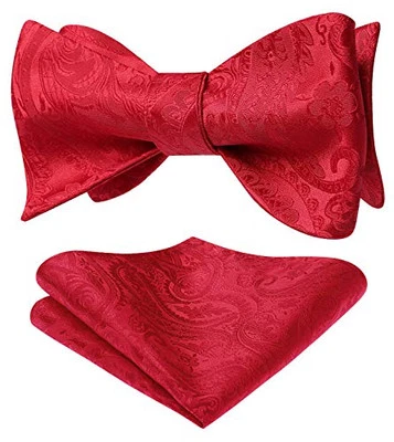 Men's Bow Ties Self Tie Woven Satin Pocket Squares Set Formal Tuxedo Red-1 - Image 1 of 4