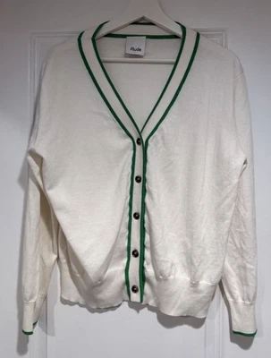 Cárdigan suéter ligero delantero con botones blancos de algodón cachemir Allude para mujer Foto 1 de 4