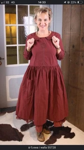 EWA I WALLA MAROON COTTON MIDI DRESS Medium, POCKETS, EMBROIDERY, COLLAR - Picture 1 of 13