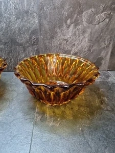 Amber Glass Bowl Dish Vintage Fruit Bowl 8" - Picture 1 of 8