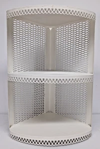 VINTAGE MCM 3 TIER METAL WALL CORNER SHELF SCREEN MESH BACK FREE SHIPPING - Picture 1 of 6