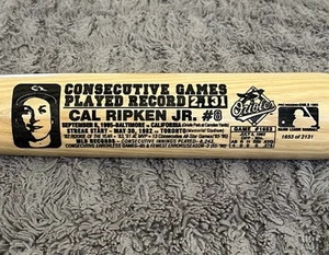 Cal Ripken Jr. "Bate de madera conmemorativo 34"" juegos consecutivos jugados/2131" - Imagen 1 de 11