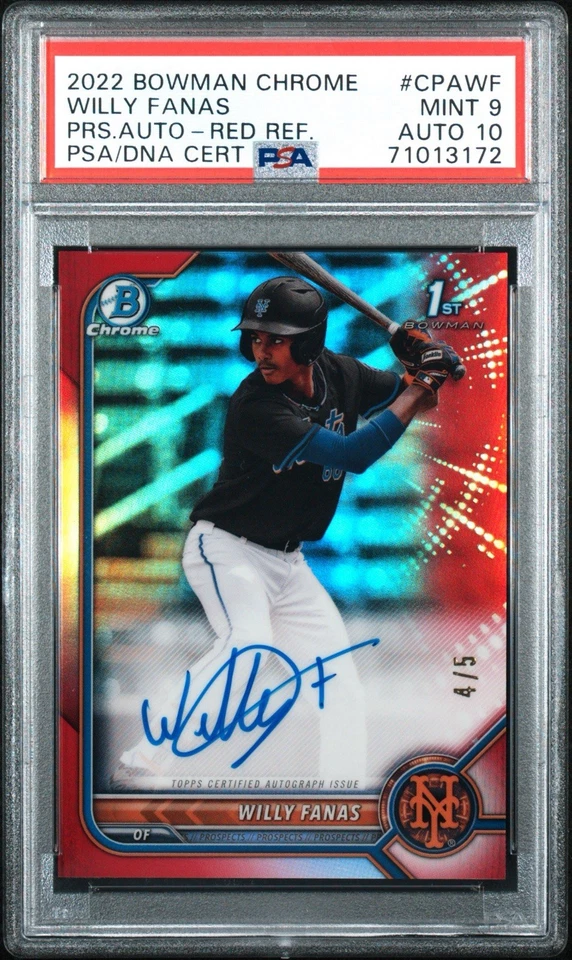 2022 Bowman Chrome Prospect Auto #CPA-WF Willy Fanas True Red Refractor Auto /5 - Image 1 of 2
