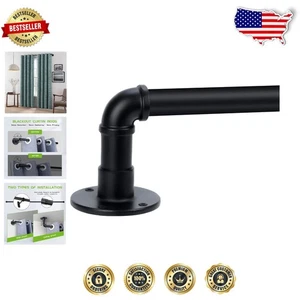 Elegante barra de cortina industrial negra de 1 pulgada, montaje en techo y pared de 30" a 86" - Imagen 1 de 8