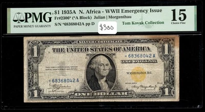 North Africa Star Note One Dollar Bill *68368042A PMG 15 Stains - Image 1 of 2