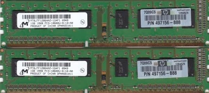 2GB 2x1GB PC3-10600 DDR3-1333 MICRON MT8JTF12864AZ-1G4F1 HP 497156-B88 Ram Kit - Picture 1 of 2