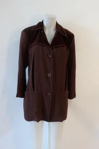 Womens Zelda Brown Belted Button-Up Velvet Trim Vintage Jacket Blazer S - Picture 1 of 9