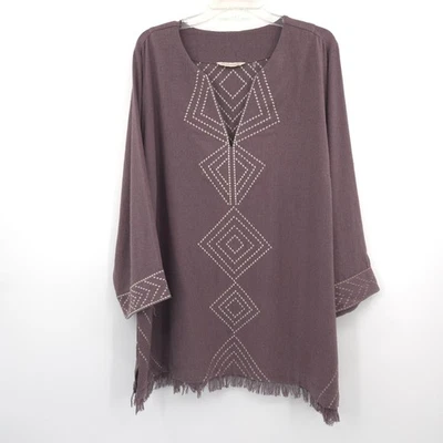 Top túnica Soft Surroundings Sands Drift talla 1X mezcla de seda flecos bordados Foto 1 de 4