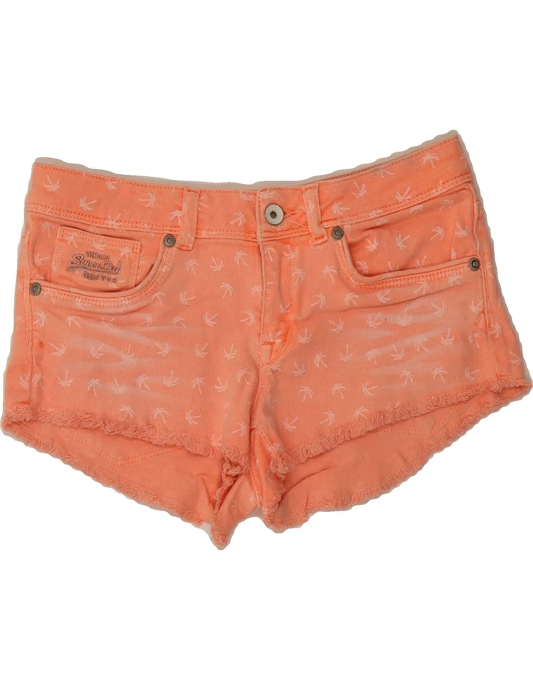 SUPERDRY Womens Denim Shorts W27 Small Orange Floral Cotton CO01 - Image 1 of 3