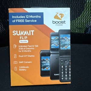 Boost Mobile Summit Flip Phone Bundle Dual 2.8" Display- 12 Months FREE Service! - Picture 1 of 3