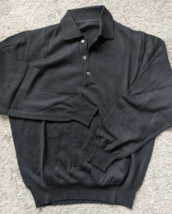 ITALY MEN SMALL BLACK MERINO WOOL COLLARED PULLOVER CASUAL SWEATER 3 BUTTON - Picture 1 of 4