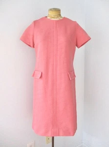 Vtg 60s Gloria Swanson Rose Pink Textured Abstract Stripe Secretary Day Dress M/ - Picture 1 of 6