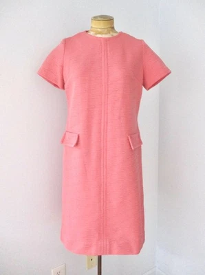 Vtg 60s Gloria Swanson Rose Pink Textured Abstract Stripe Secretary Day Dress M/ - Image 1 of 4