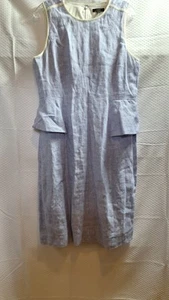 J. CREW Linen Sheath Dress Sz 12 Blue White Sleeveless Capsule Minimal Career - Picture 1 of 6