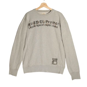 Diesel Sweatshirt Mens XXL Grey Liquid Space 2008 Collection Elbow Patches - Picture 1 of 12