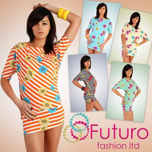 Unique Party Dress Flowers Tunic Style Kimono Boat Neck Batwing Size 8-12 5057 - Picture 1 of 4
