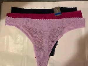Secret Treasures Stretch Lace Thongs XXXL/3XG (10) NWT 3 Pairs Lavender, Fuschia - Picture 1 of 3