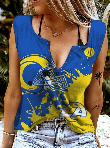 Los Angeles Rams Tank Tops Ring Hole Sleeveless Top Casual Sexy V-neck Top Cover
