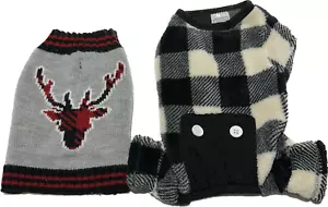 2 Chihuahua Knitted Sweater & Fleece Jumpsuit With Open Back Leg Cuffs Sz XS - Picture 1 of 3