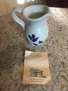 WILLIAMSBURG POTTERY 3.50” Tall Creamer Pitcher Salt Glaze Cobalt Blue Floral - Picture 1 of 5