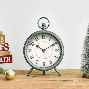 Vintage Rustic Green Table Clock on Stand, Decorative Desk and Shelf Clock,Decor - Picture 1 of 12
