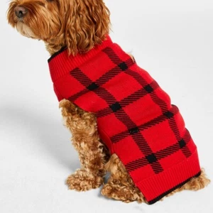 Charter Club Dog Size XXL Sweater Red Black Windowpane Plaid Family Cotton Blend - Picture 1 of 8