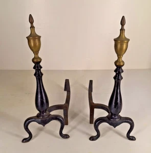2 Piece Brass Cast Iron Andirons Ornate Fireplace Fire Dogs Log Holder - Picture 1 of 20