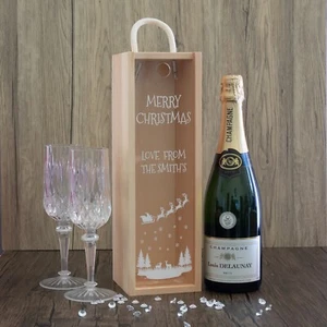 Personalised Christmas Santa Design Wooden  Bottle Box - Picture 1 of 5