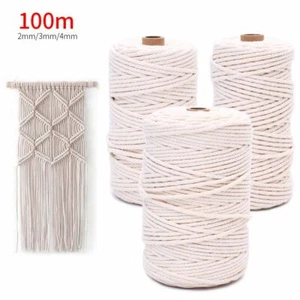 100M Natural Cotton Macrame String 3mm 4mm Twisted Cord Rope Artisan Crafts new - Picture 1 of 15