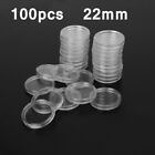 100 pièces 22 mm capsules de pièces rondes en plastique transparent/conteneur rangement/étui support