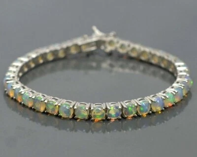 Pulseira de Noiva Feminina Vintage Corte Redondo Simulado Opala de Fogo Prata 925 - Imagem 1 de 3